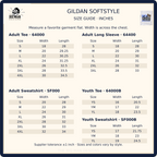 Dickinson Gators verified Gildan Softstyle garment size guide