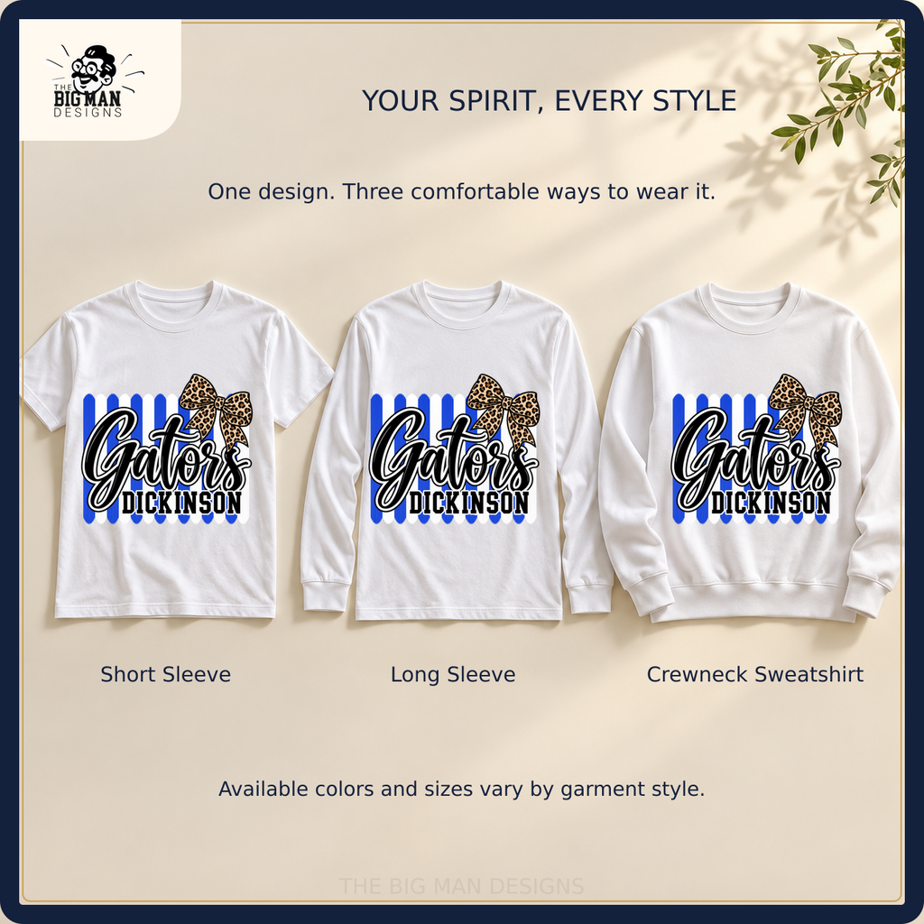 Dickinson Gators matching short sleeve, long sleeve, and crewneck sweatshirt