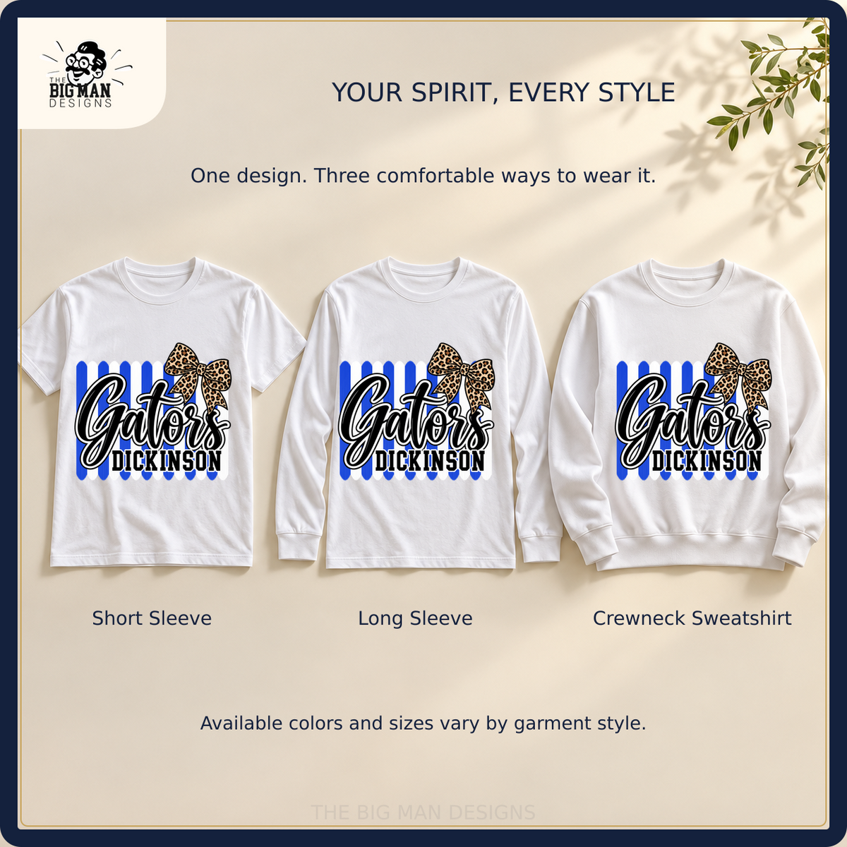 Dickinson Gators matching short sleeve, long sleeve, and crewneck sweatshirt