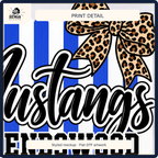 Friendswood Mustangs cropped DTF artwork detail on fabric, styled mockup