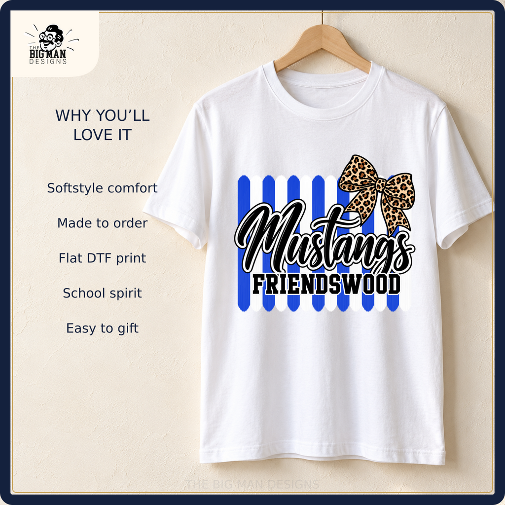 Friendswood Mustangs Softstyle comfort and made-to-order school spirit shirt