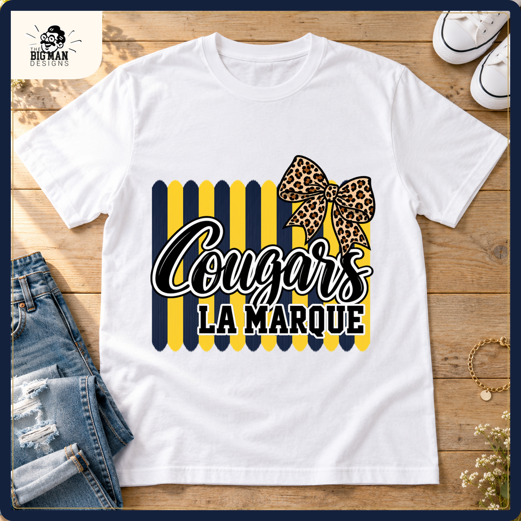 La Marque Cougars school spirit shirt styled in a boutique flat lay