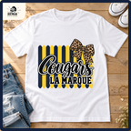 La Marque Cougars school spirit shirt styled in a boutique flat lay