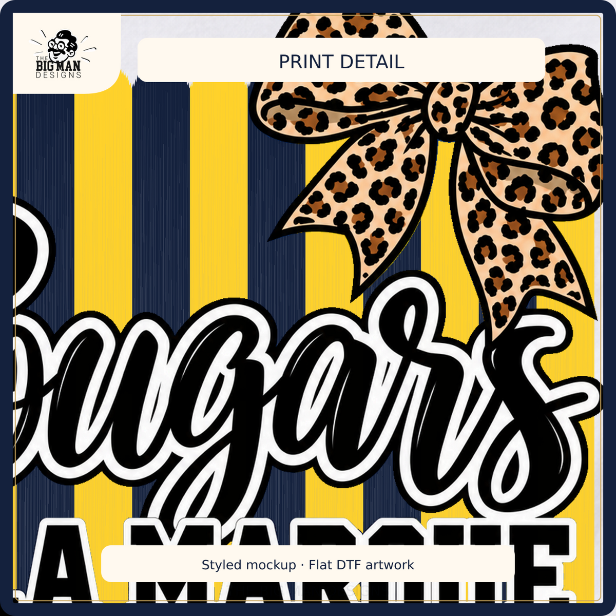 La Marque Cougars cropped DTF artwork detail on fabric, styled mockup