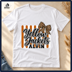 Alvin Yellow Jackets brushstroke and leopard bow on a white shirt