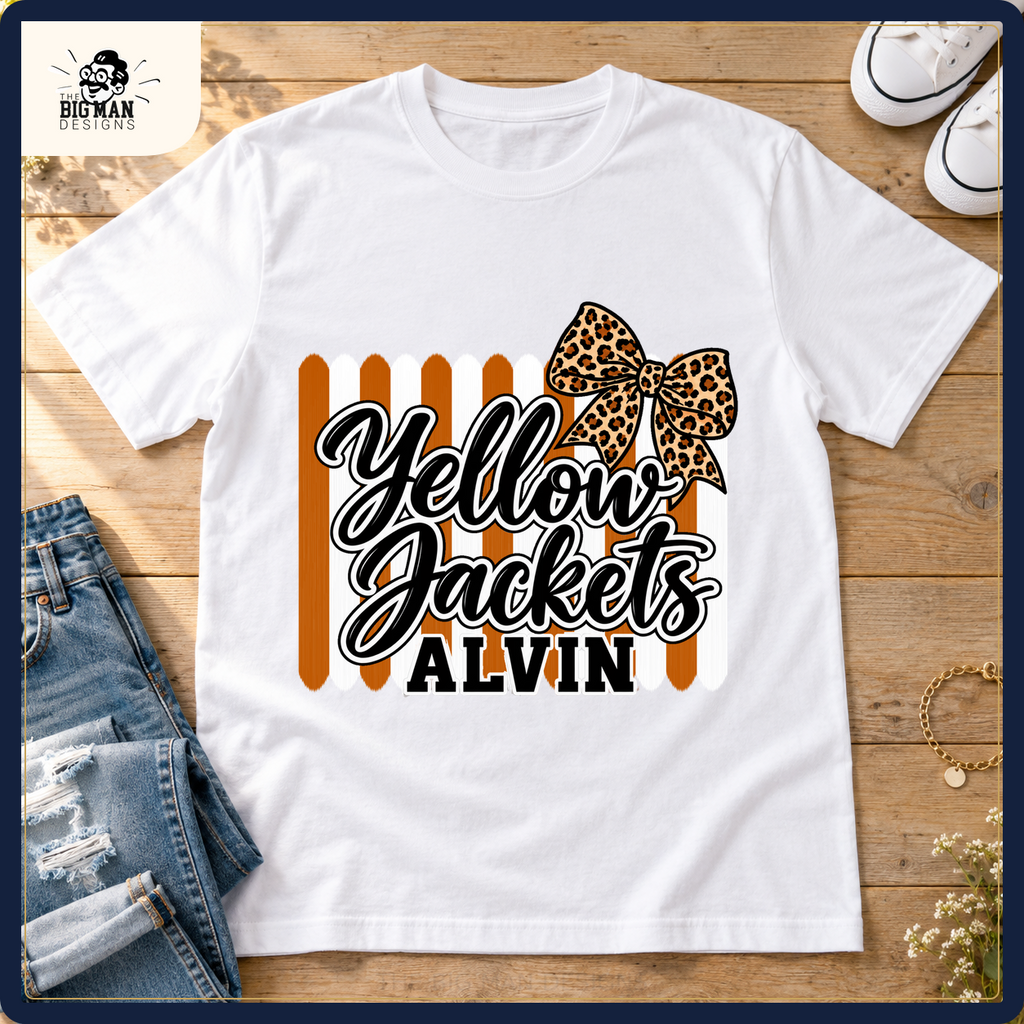 Alvin Yellow Jackets school spirit shirt styled in a boutique flat lay