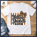 Alvin Yellow Jackets school spirit shirt styled in a boutique flat lay