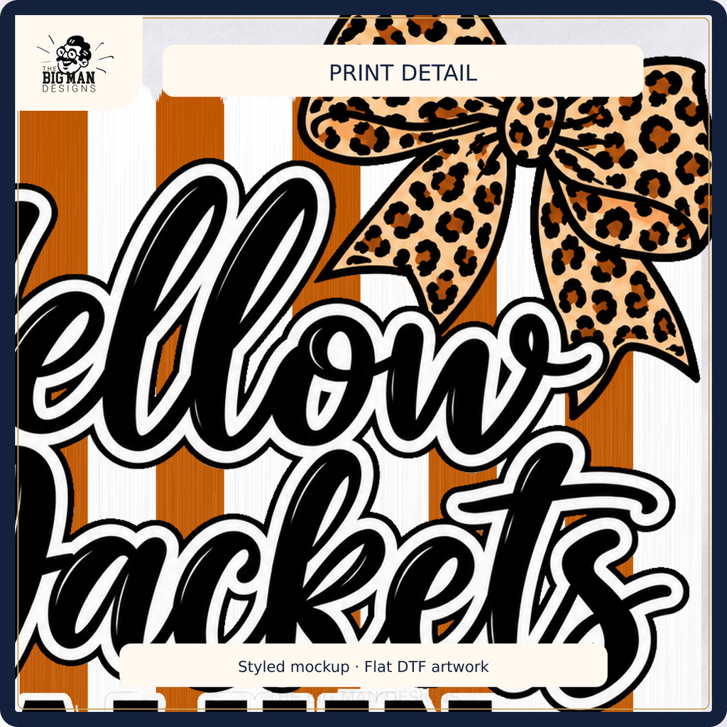 Alvin Yellow Jackets cropped DTF artwork detail on fabric, styled mockup