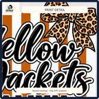 Alvin Yellow Jackets cropped DTF artwork detail on fabric, styled mockup