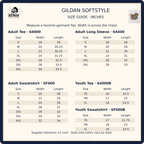 Alvin Yellow Jackets verified Gildan Softstyle garment size guide