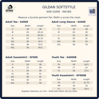 Clear Springs Chargers verified Gildan Softstyle garment size guide