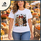 Halloween Bat Trio: white shirt worn at an autumn market