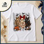 Halloween Bat Trio: shirt in a boutique flat lay with autumn gift styling