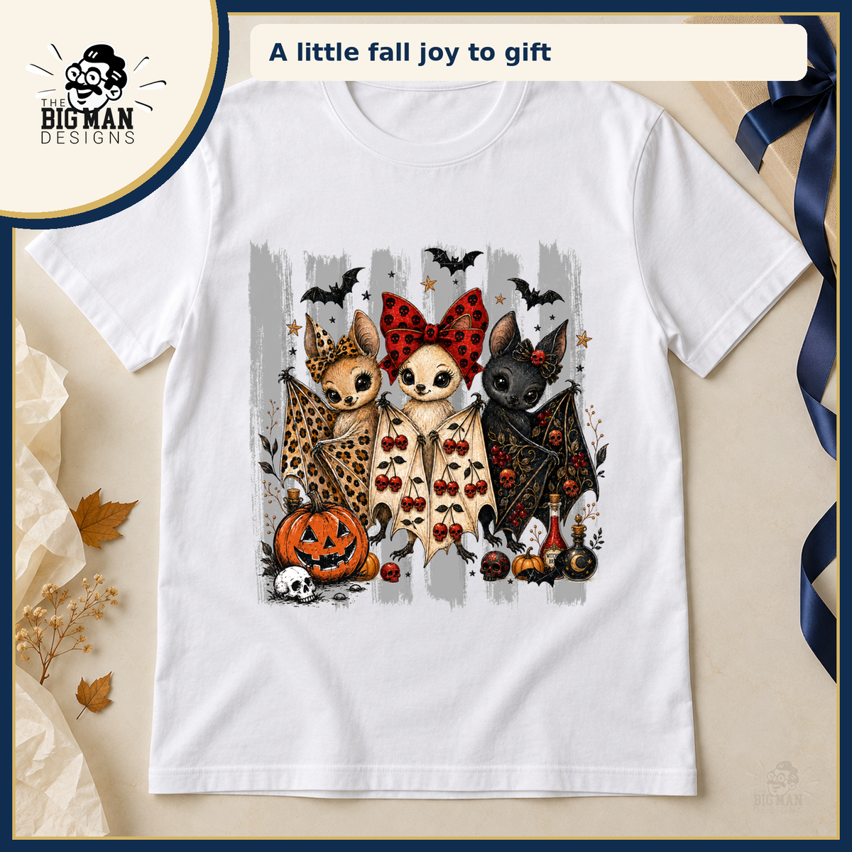 Halloween Bat Trio: shirt styled as a fall gift
