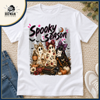 Spooky Season Ghost Trio: white Softstyle shirt in a boutique flat lay
