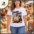 Spooky Season Ghost Trio: white shirt worn at an autumn market