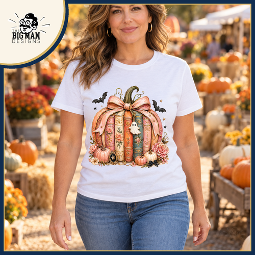 Bookish Pumpkin Bow: white shirt worn at an autumn market