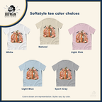 Bookish Pumpkin Bow: five labeled light Softstyle tee color choices