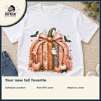 Bookish Pumpkin Bow: Softstyle comfort, flat DTF printing, and made-to-order benefits