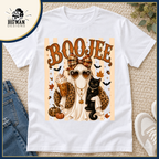 Boujee Ghost and Black Cat: white Softstyle shirt in a boutique flat lay