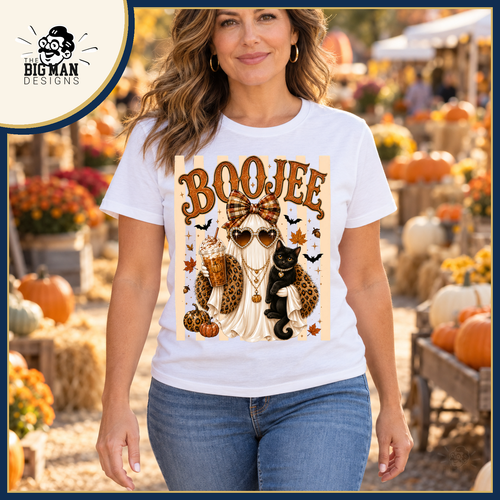 Boujee Ghost and Black Cat: white shirt worn at an autumn market