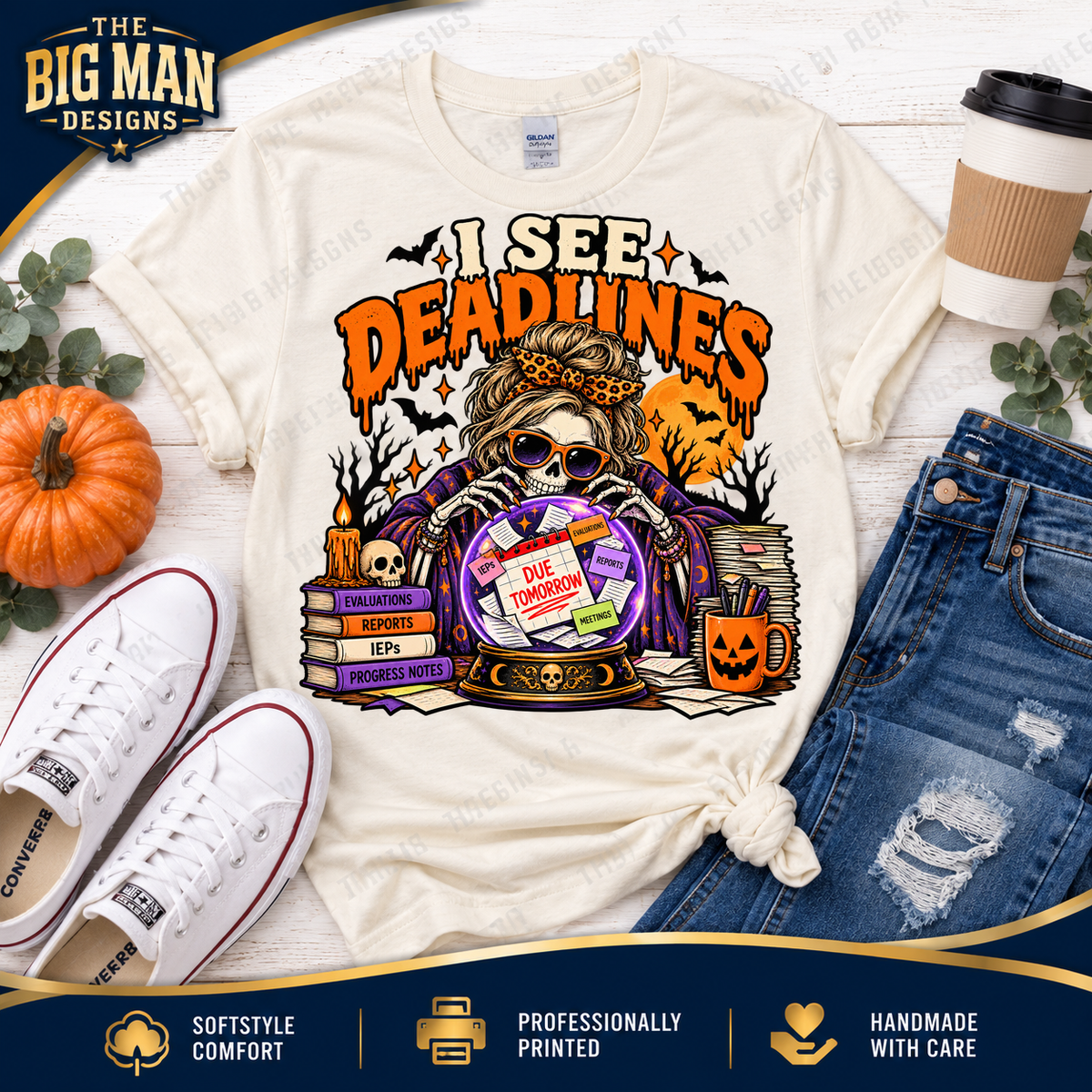 I See Deadlines Halloween T-shirt boutique hero in Natural