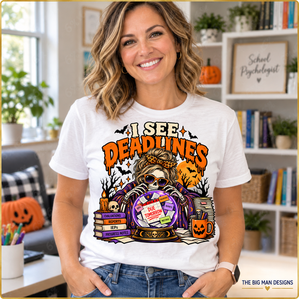 I See Deadlines Halloween white T-shirt lifestyle