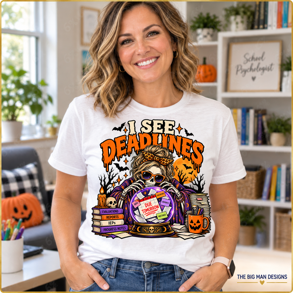 I See Deadlines Halloween white T-shirt lifestyle