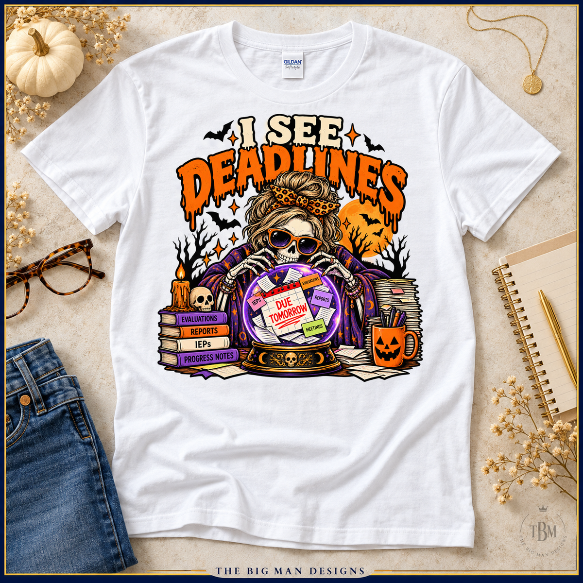 I See Deadlines white T-shirt boutique flat lay