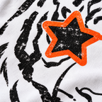 Tiger Star Glasses: close-up of printed artwork on cotton. The Big Man Designs.