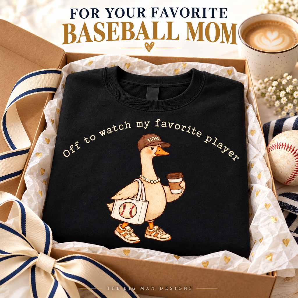 Baseball Mom Goose: shirt styled as a gift. The Big Man Designs.