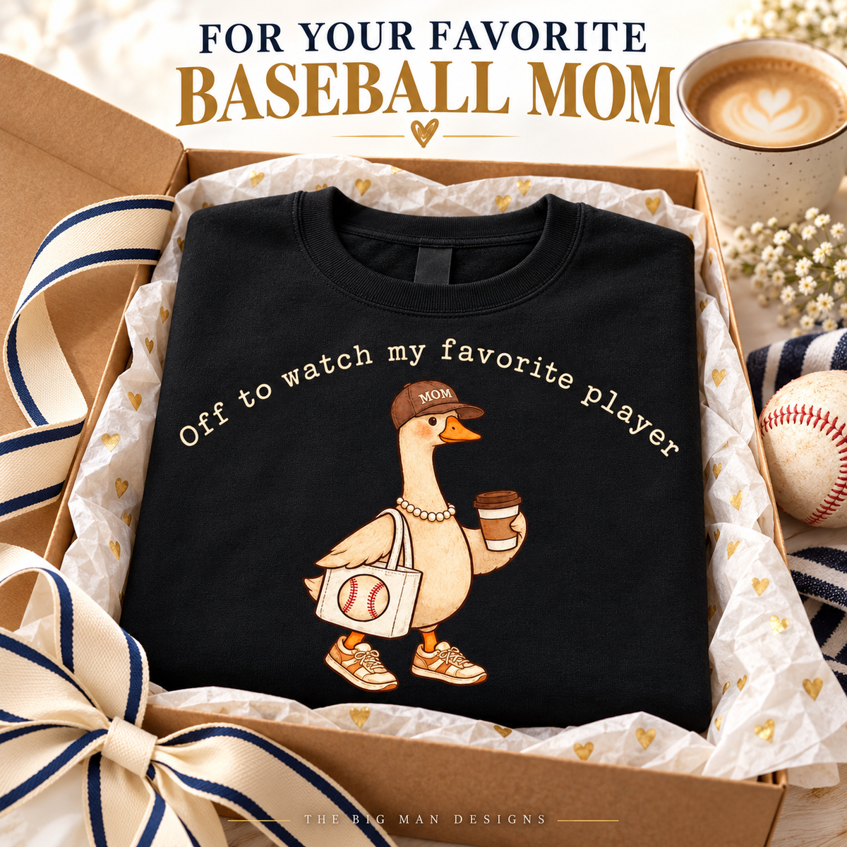 Baseball Mom Goose: shirt styled as a gift. The Big Man Designs.