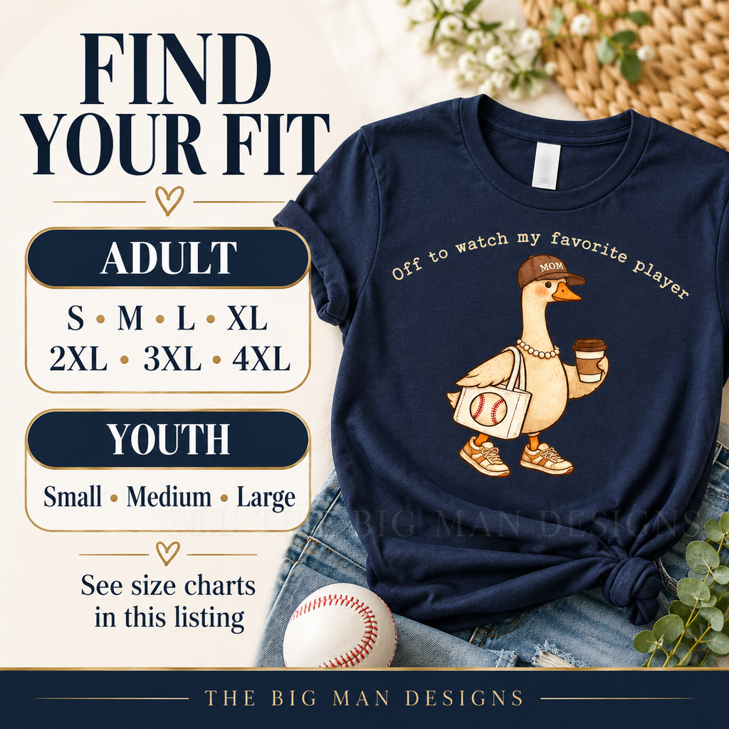 Baseball Mom Goose: adult S to 4XL and youth Small, Medium and Large size selection. The Big Man Designs.
