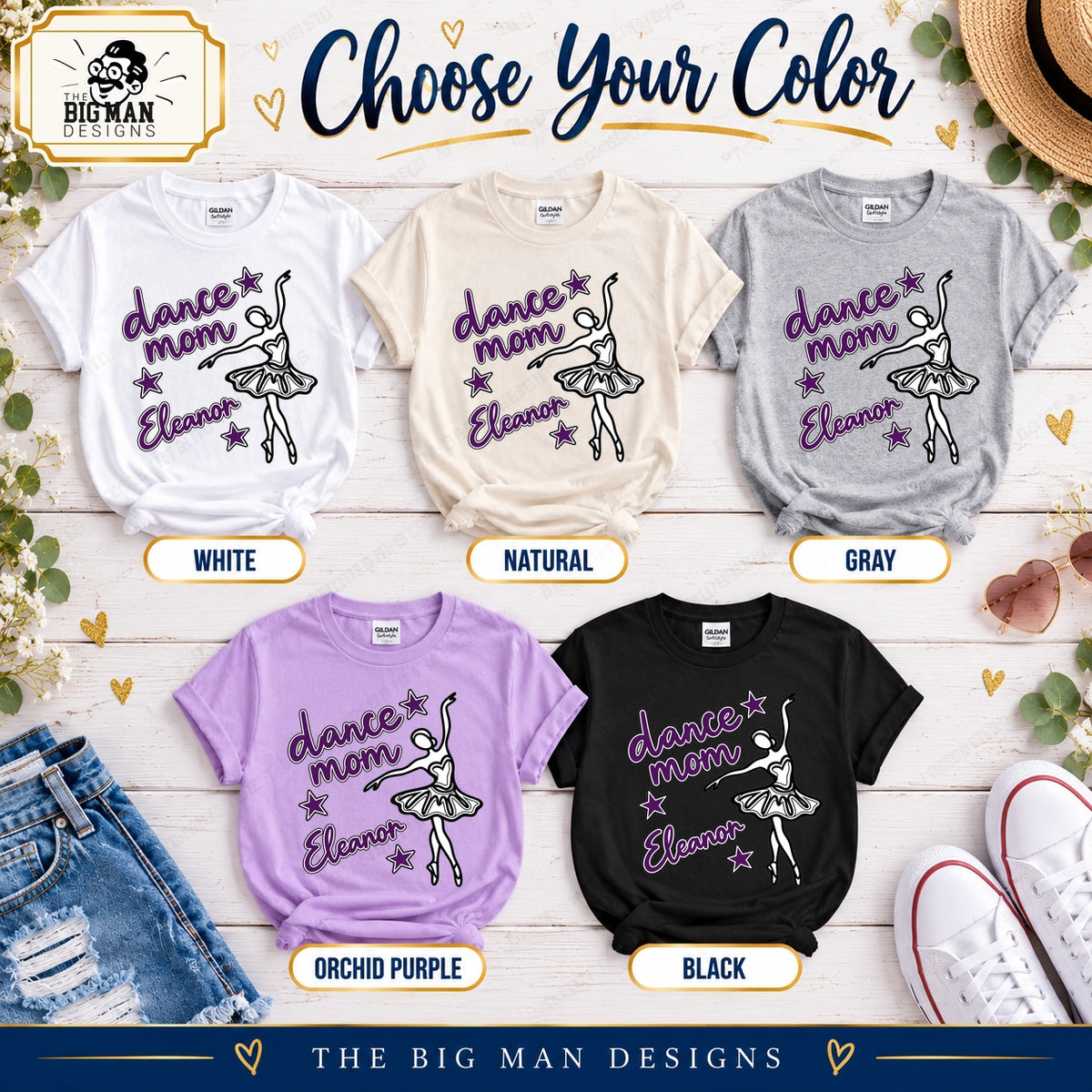 Dance Mom Eleanor ballerina shirt in White, Natural, Gray, Orchid Purple and Black