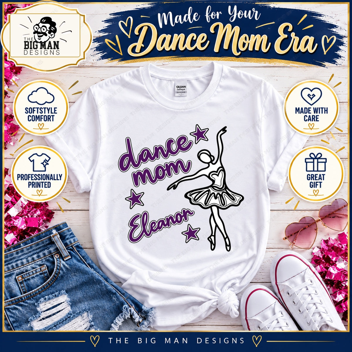 Dance Mom Eleanor shirt with comfort, professional printing, care and gift benefit badges