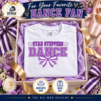 Star Steppers purple varsity dance bow shirt in a lavender tissue gift box