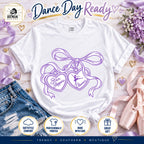 White Star Steppers Eleanor heart charms shirt with purple ribbon bow and ballerina front print
