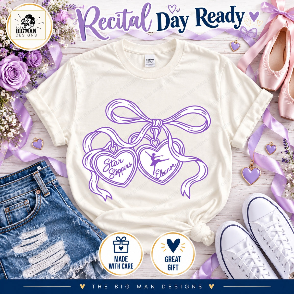 Natural cream Star Steppers Eleanor heart charms tee styled with ballet accessories