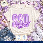Natural cream Star Steppers Dance pennant tee styled with striped purple ribbon