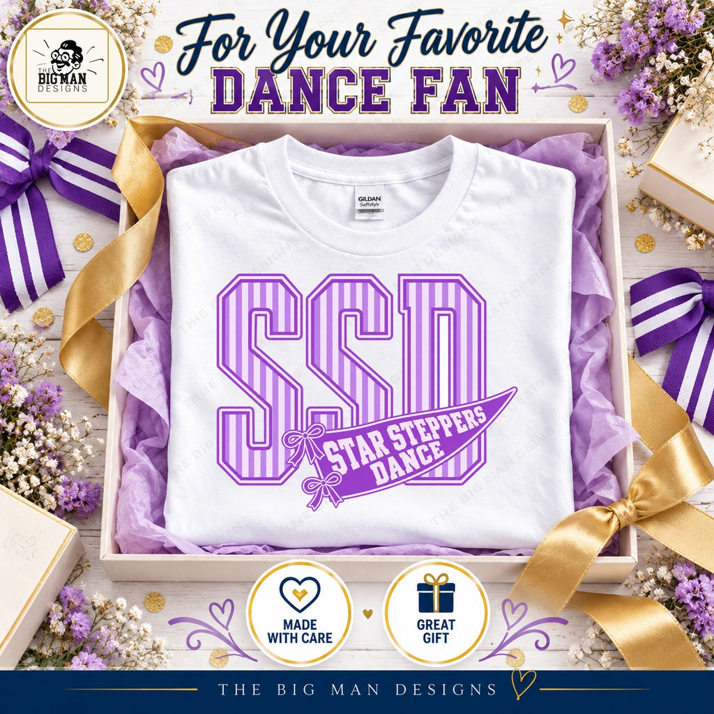 Star Steppers Dance pennant shirt styled as a gift in lavender tissue