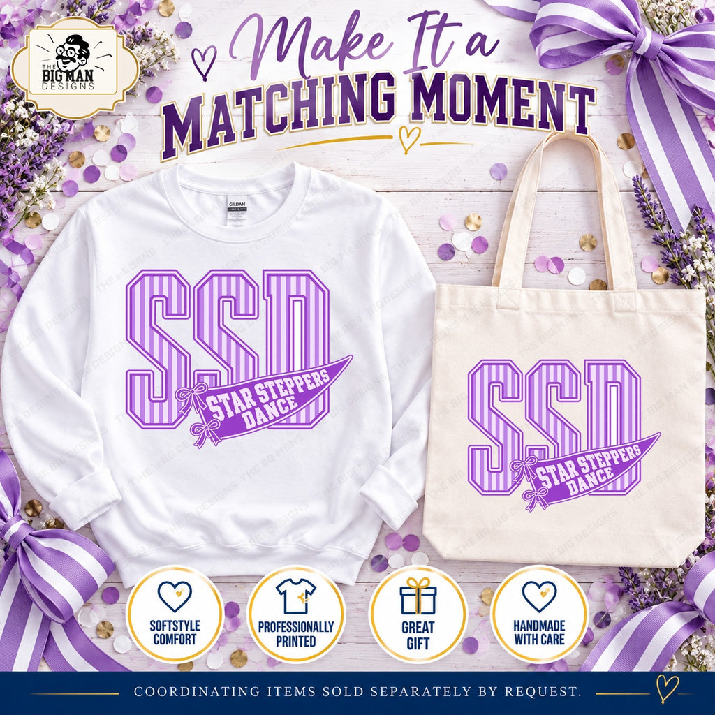 Coordinating Star Steppers pennant sweatshirt and tote, sold separately by request