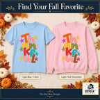 Thankful Colorful Letters front design on a Light Blue T-shirt and Light Pink sweatshirt, The Big Man Designs branded color mockup