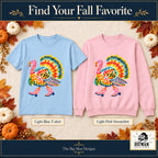 Colorful Turkey Pink Boots front design on a Light Blue T-shirt and Light Pink sweatshirt, The Big Man Designs branded color mockup