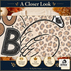 Gobble Leopard Turkey Thanksgiving design. Cropped close-up of the original print artwork and colors. The Big Man Designs.