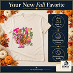 Turkin 9 to 5 Thanksgiving design. Natural T-shirt with made-to-order and professional-printing benefit badges. The Big Man Designs.