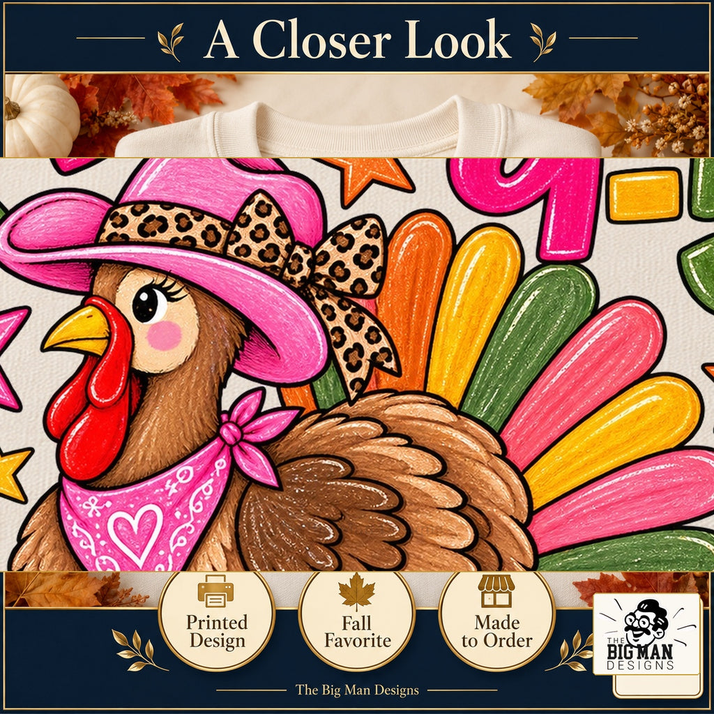 Turkin 9 to 5 Thanksgiving design. Cropped close-up of the original print artwork and colors. The Big Man Designs.