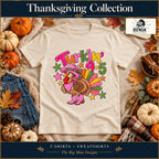Turkin’ 9–5 Cowgirl Turkey Shirt & Sweatshirt on a Natural T-shirt, autumn boutique styling with The Big Man Designs branding