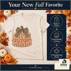 Give Thanks Leopard Bow Thanksgiving design. Natural T-shirt with made-to-order and professional-printing benefit badges. The Big Man Designs.