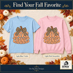 Give Thanks Leopard Bow front design on a Light Blue T-shirt and Light Pink sweatshirt, The Big Man Designs branded color mockup