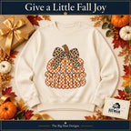 Give Thanks Leopard Bow Thanksgiving design. Natural sweatshirt styled as a Thanksgiving gift. The Big Man Designs.